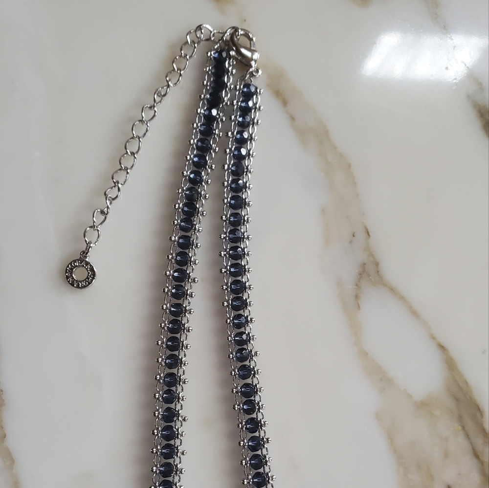 Morana silver color necklace with blue shiny beads. Adjustable